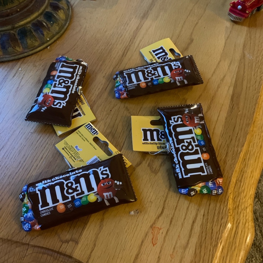M&M'S Chocolate Candy Tree & Package ornaments 5 Piece NEW Cute Year round Decor
